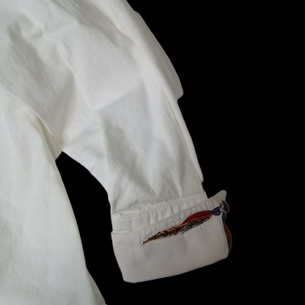 Womens Sharon Young Button-Up Embroidered Collar & Cuff Shirt Top Size L White - Picture 2 of 7